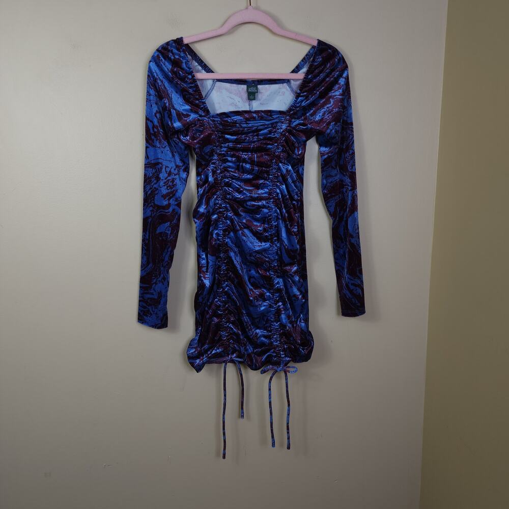 Wild Fable Long Sleeve Ruched Velvet Bodycon Dress in Purple Marble Size S